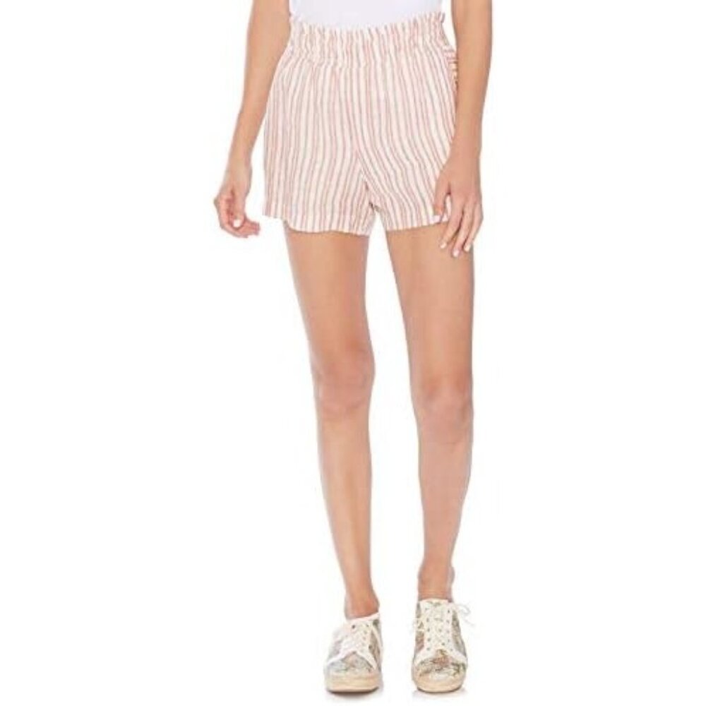 Vince Camuto Women's Smocked-Waist Striped Linen Shorts Pink White Size Small